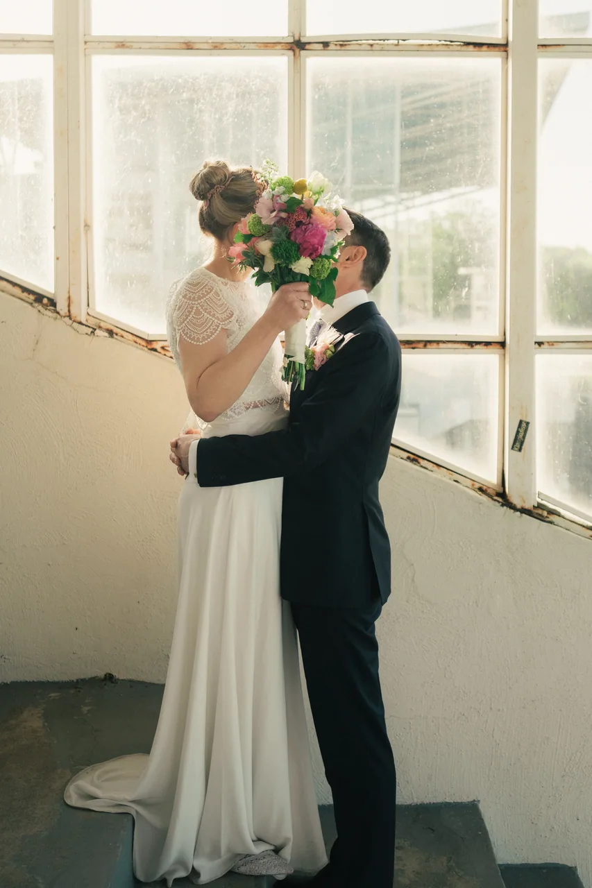 A couple together on their wedding day
