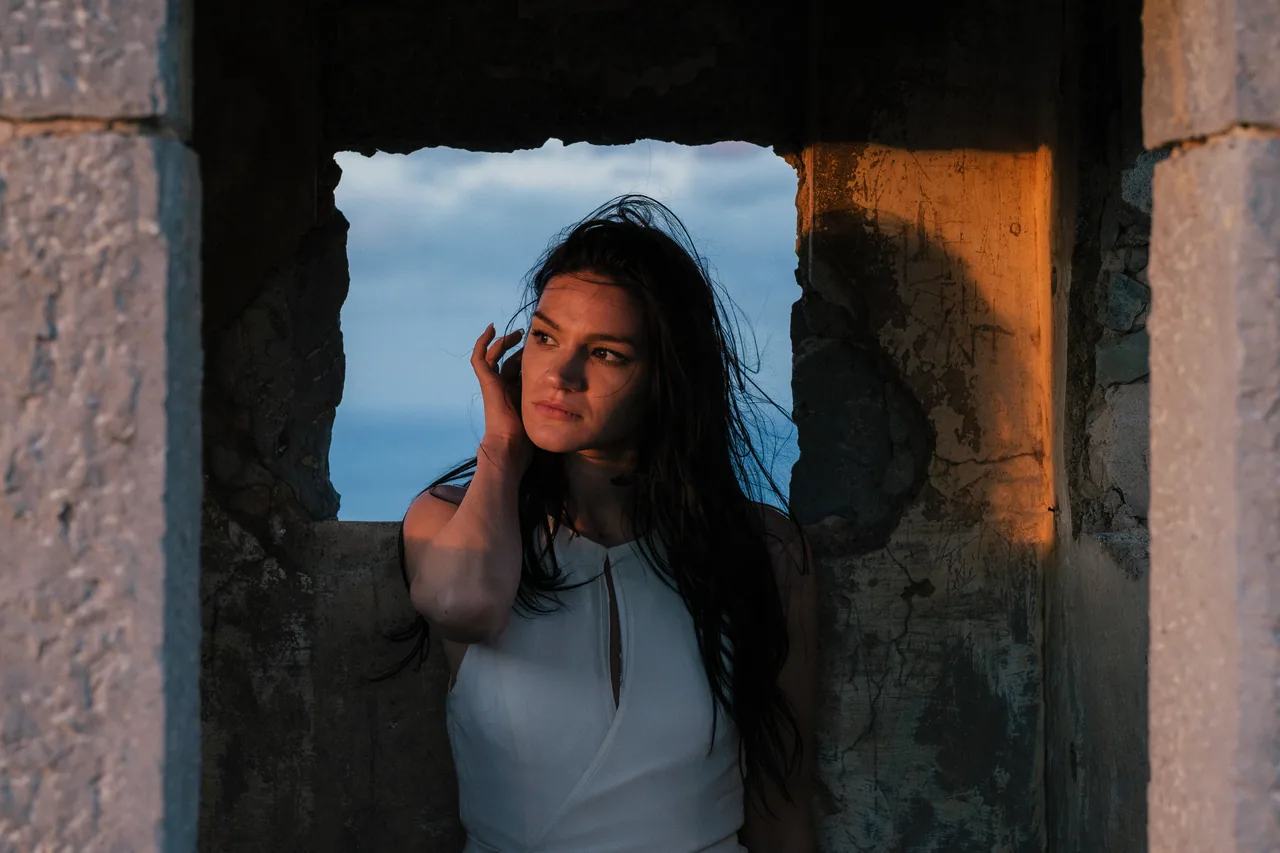 A bride in a warm window frame