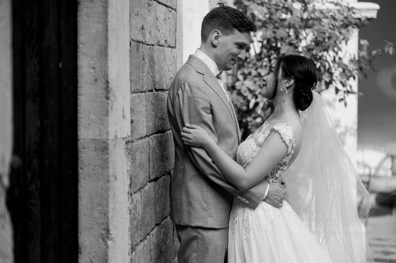 A wedding couple sharing a quiet moment