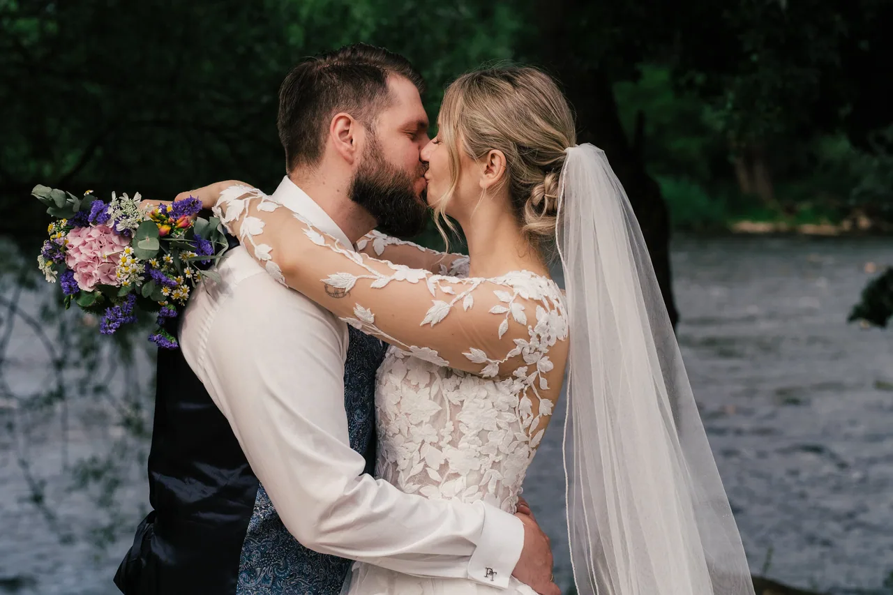 A wedding couple sharing a quiet moment